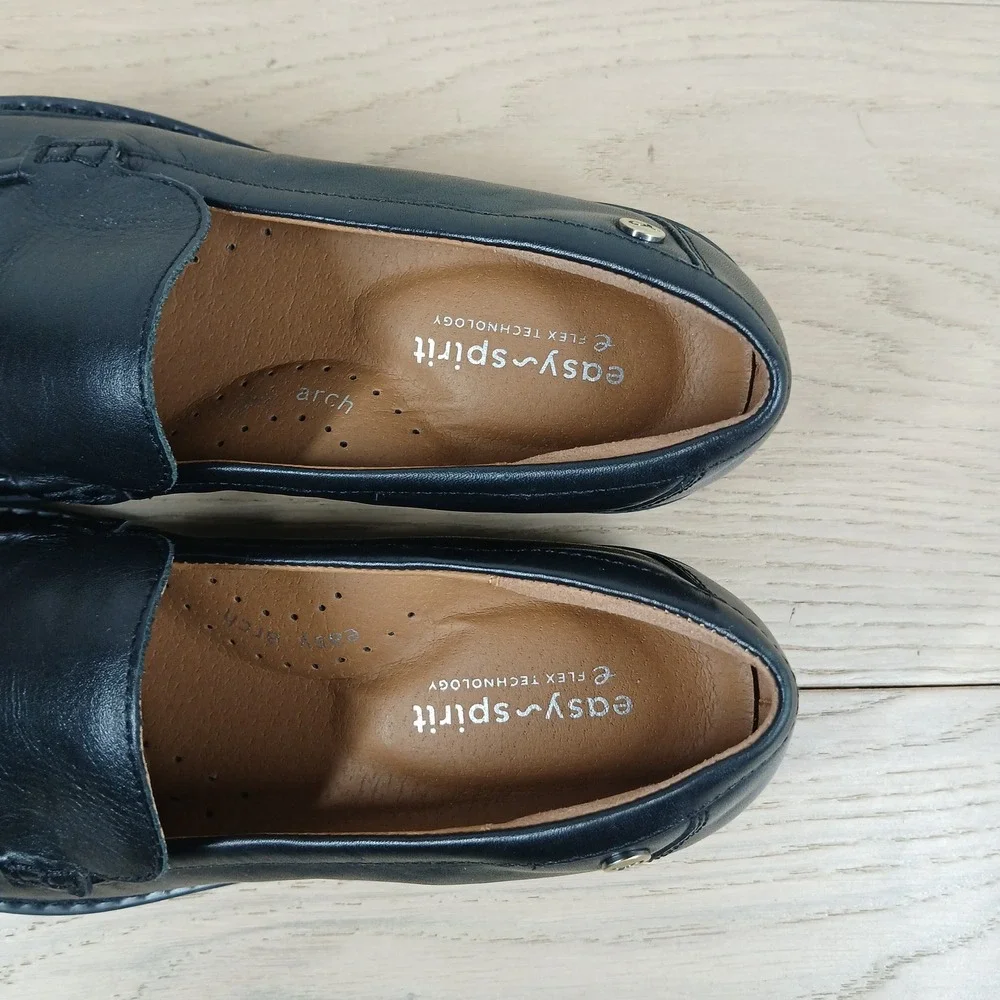 Easy Spirit Sejaylin Loafers Women 6.5 Black Leather Slip On Classic